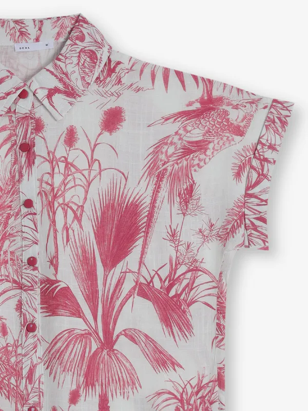 DEAL white and pink printed cotton crop shirt