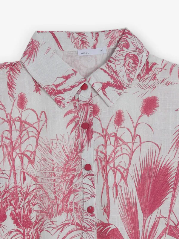 DEAL white and pink printed cotton crop shirt