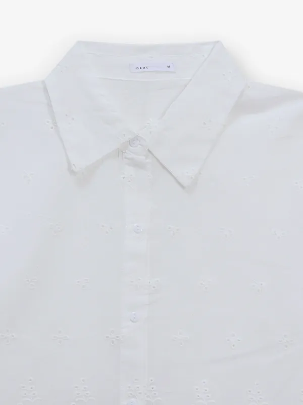 DEAL white cotton casual half sleeves top