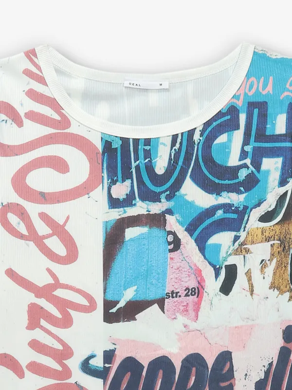 DEAL white cotton crop top with printed