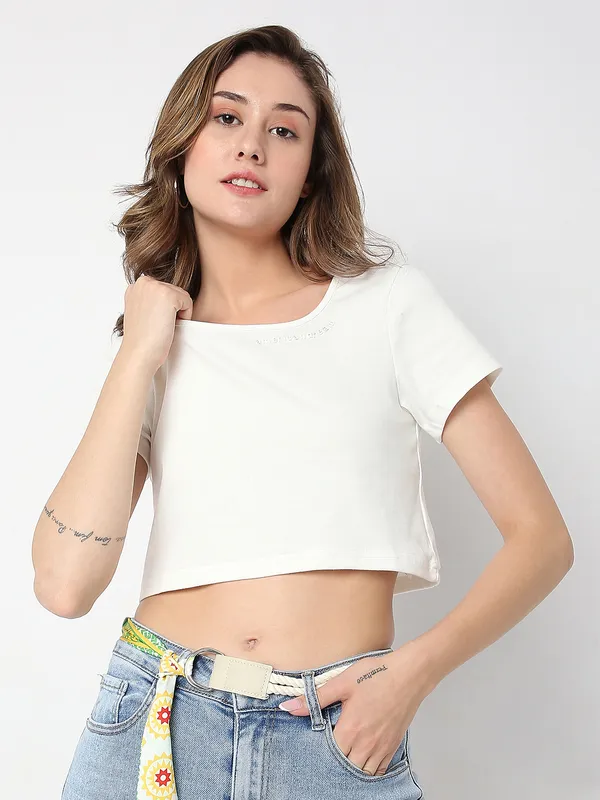 Deal white cotton plain crop top