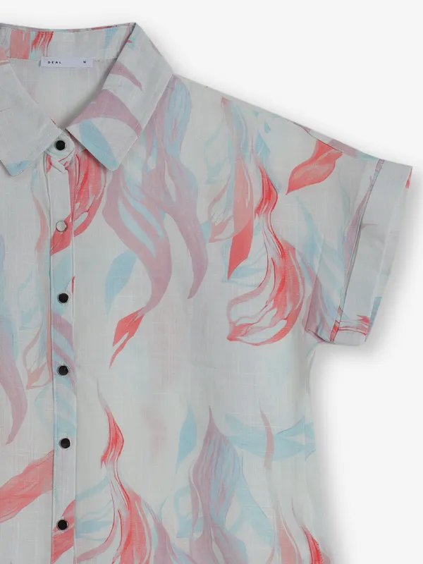 DEAL white printed cotton crop shirt