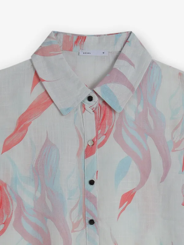 DEAL white printed cotton crop shirt