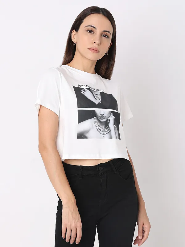 DEAL white printed cotton crop top
