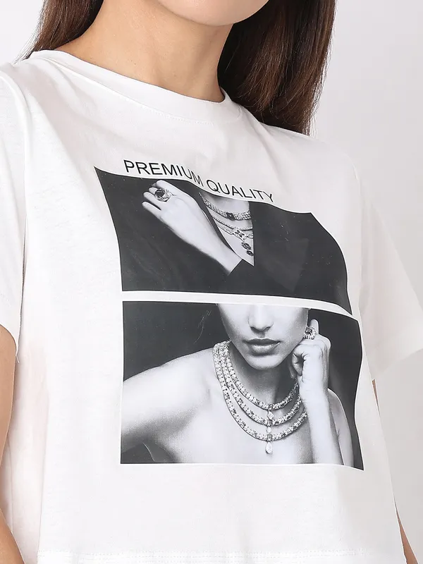 DEAL white printed cotton crop top