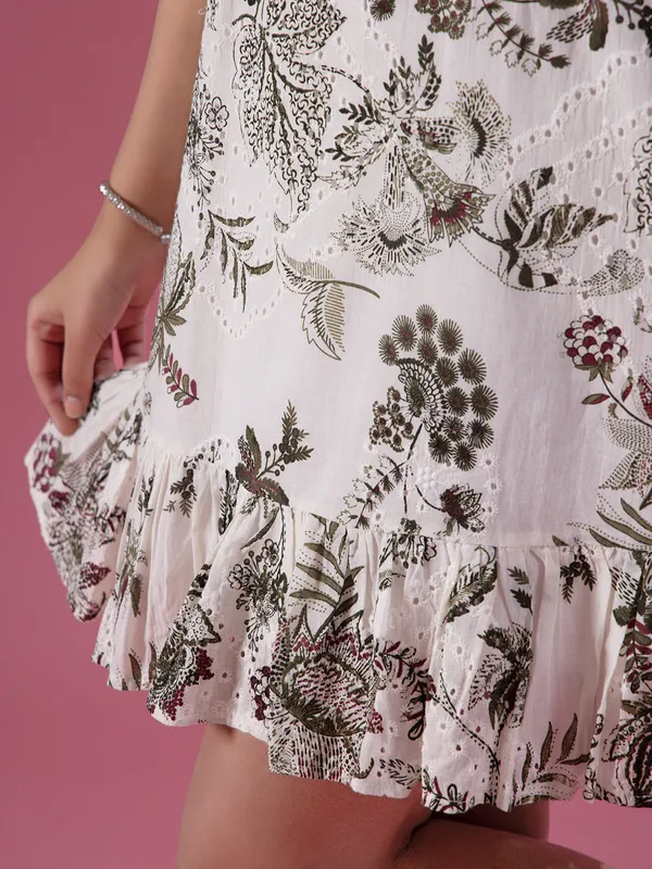 DEAL white printed cotton dress with cutwork