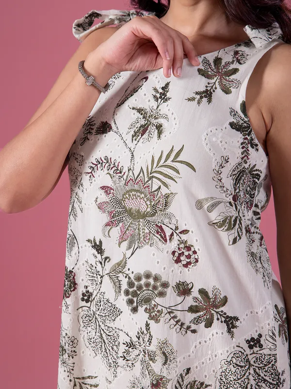 DEAL white printed cotton dress with cutwork