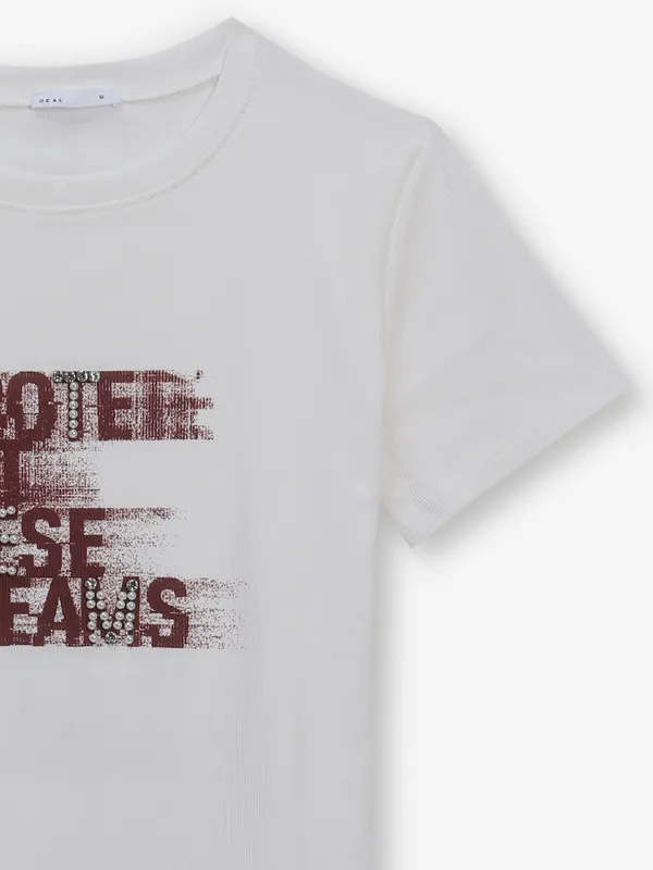 DEAL white printed cotton roumd neck t-shirt