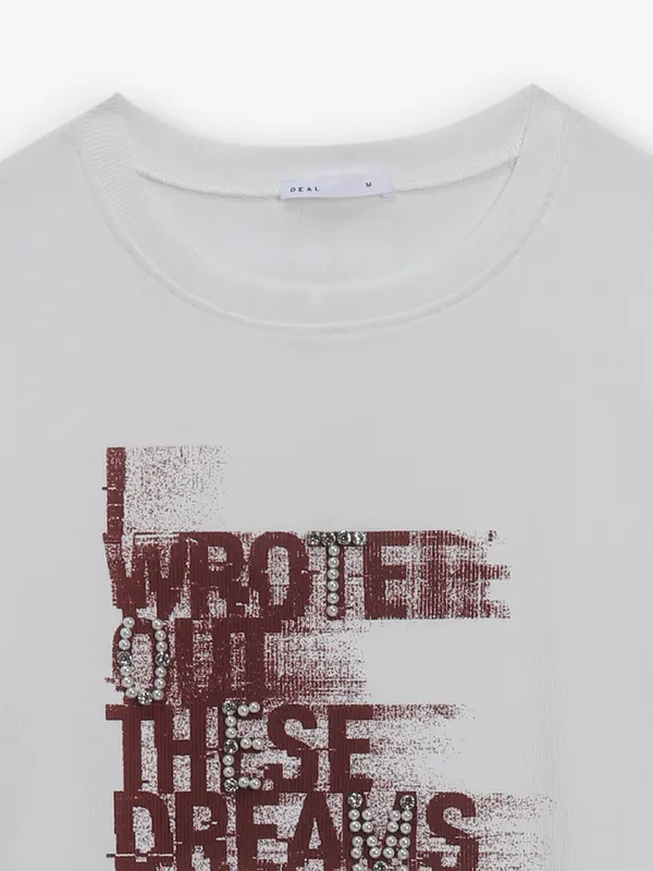 DEAL white printed cotton roumd neck t-shirt