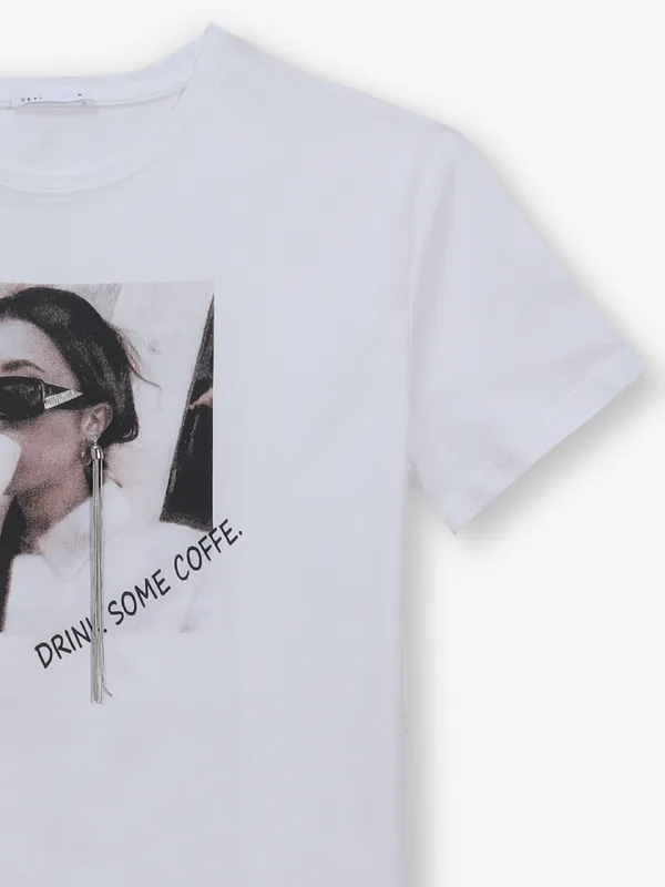 DEAL white printed cotton t-shirt for women