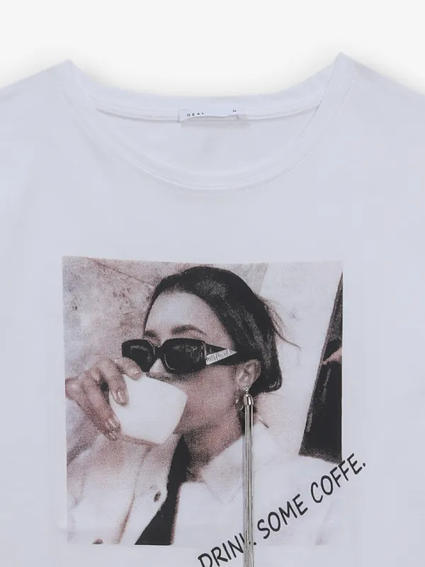 DEAL white printed cotton t-shirt for women