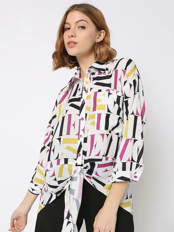 Deal white rayon cotton printed shirt