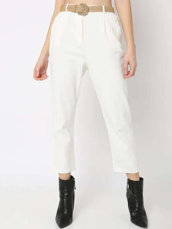 Deal white solid cotton pant