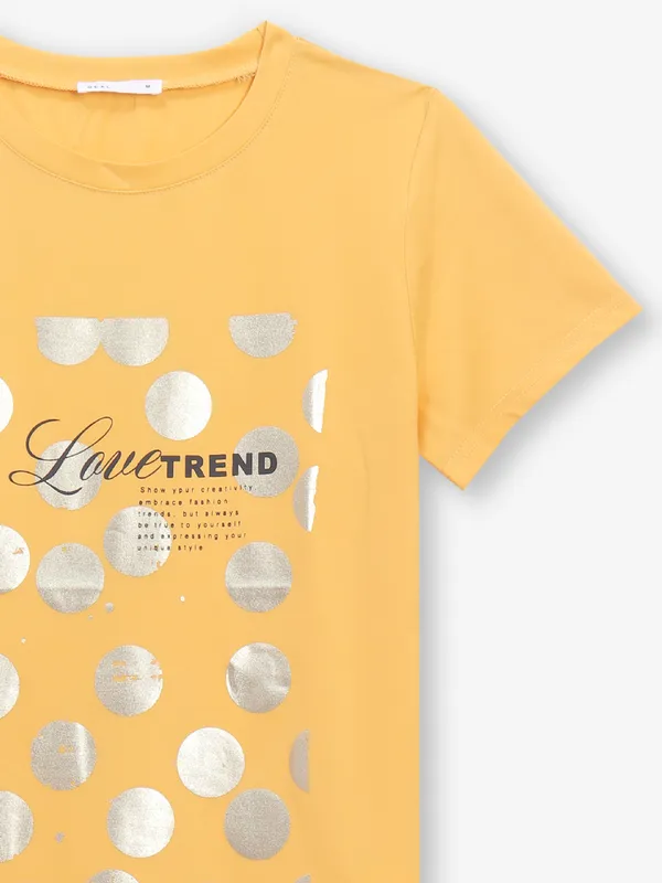 DEAL yellow cotton printed t-shirt for women