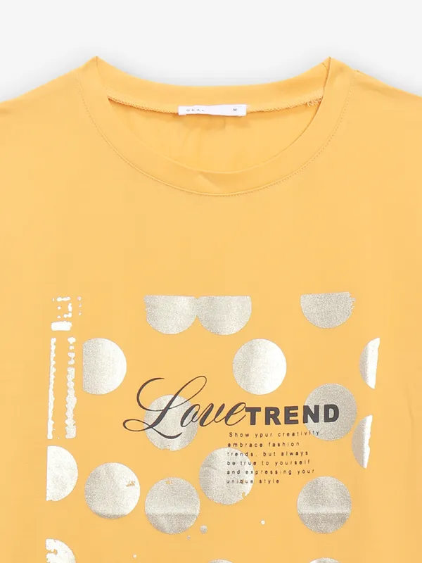 DEAL yellow cotton printed t-shirt for women