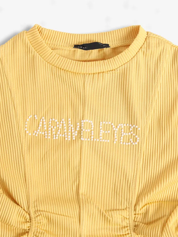 DEAL yellow half sleeves crop top