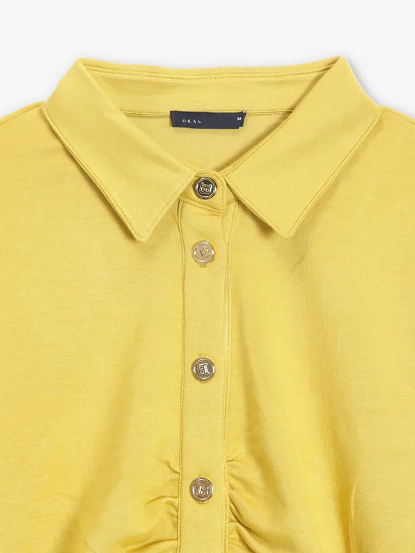 DEAL yellow plain cotton crop shirt