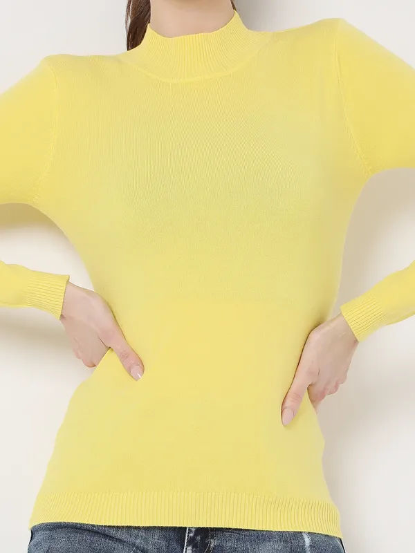 DEAL yellow plain knitted t-shirt for women