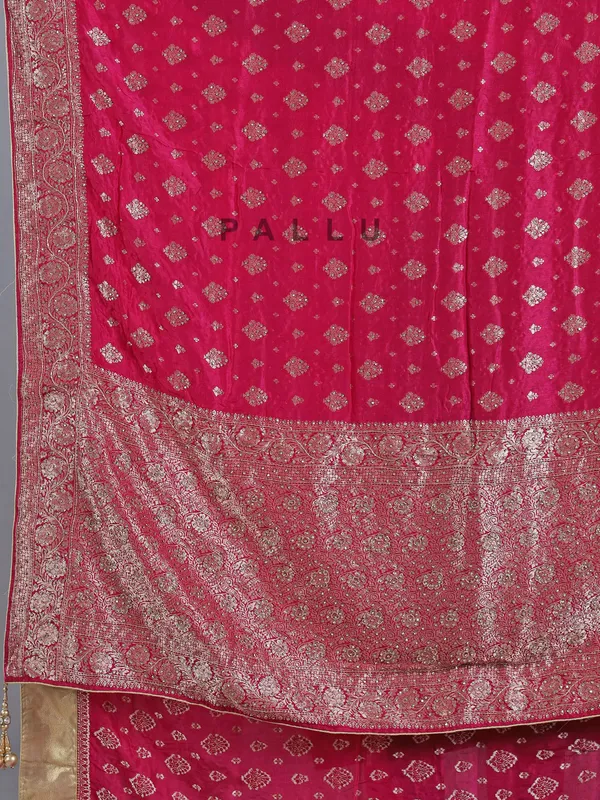 Deep magenta silk zari weaving saree for wedding look