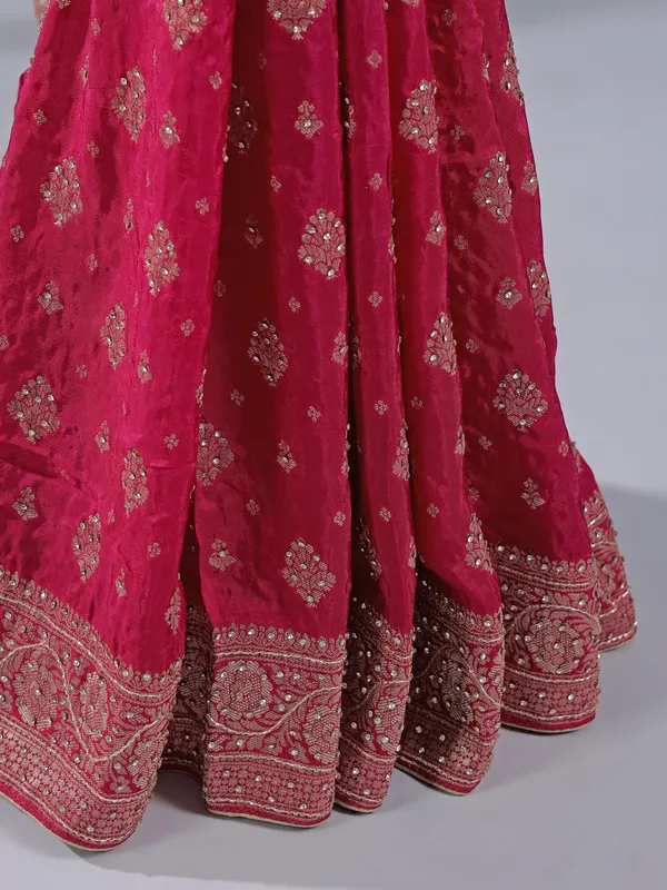 Deep magenta silk zari weaving saree for wedding look