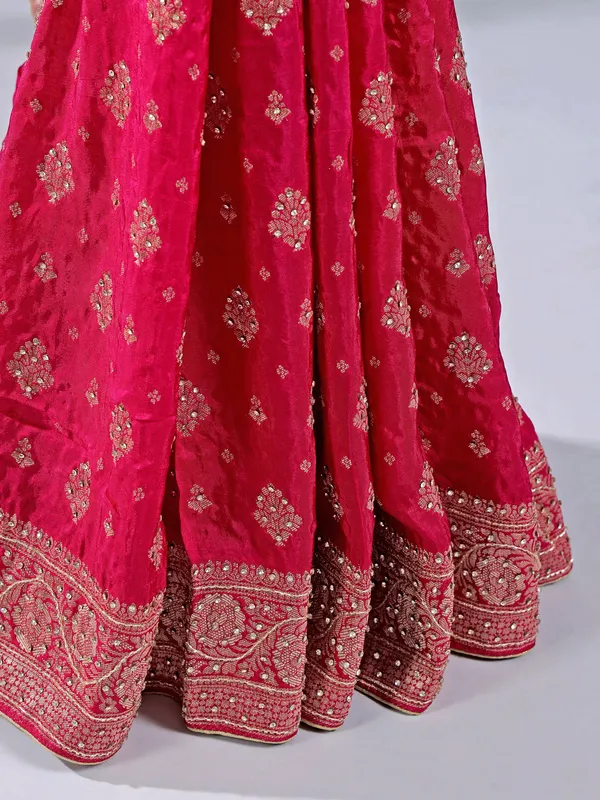 Deep magenta silk zari weaving saree for wedding look