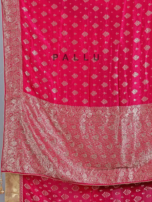 Deep magenta silk zari weaving saree for wedding look