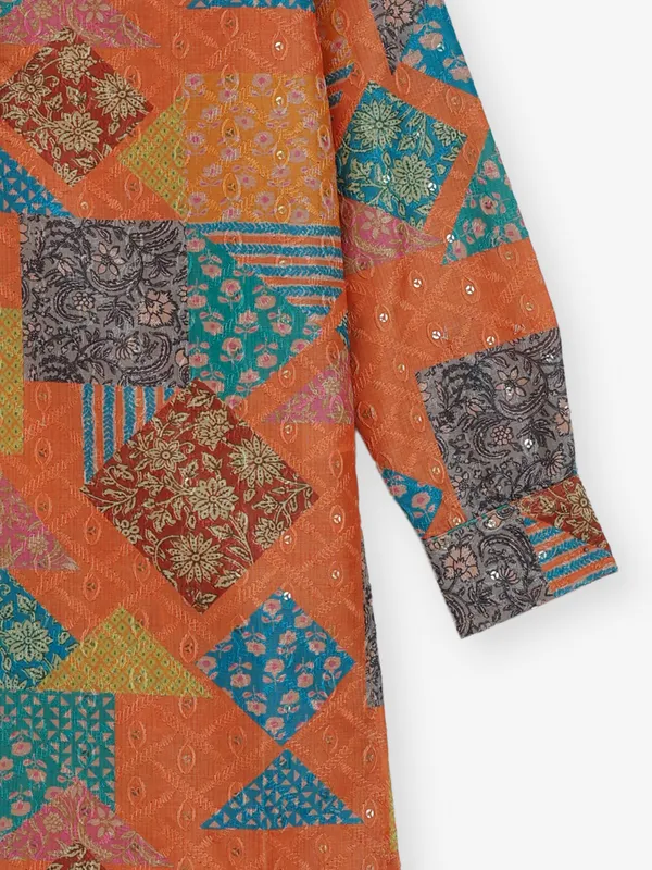 Deep orange embroidery and sequins kurta