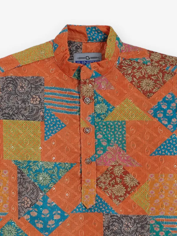 Deep orange embroidery and sequins kurta