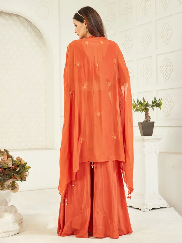 Deep orange satin silk Jacket style palazzo suit