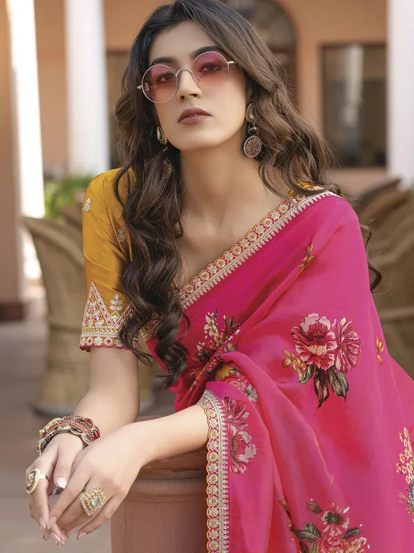 Deep pink elegance viscose dola silk saree