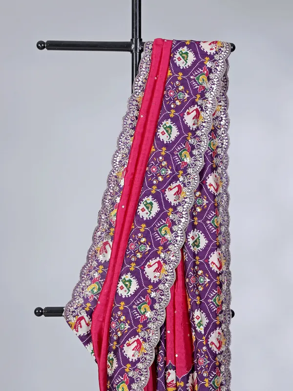 Deep pink pashmina silk wedding wear saree