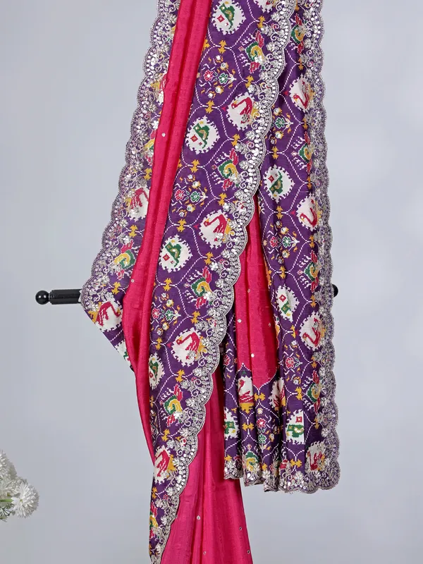 Deep pink pashmina silk wedding wear saree