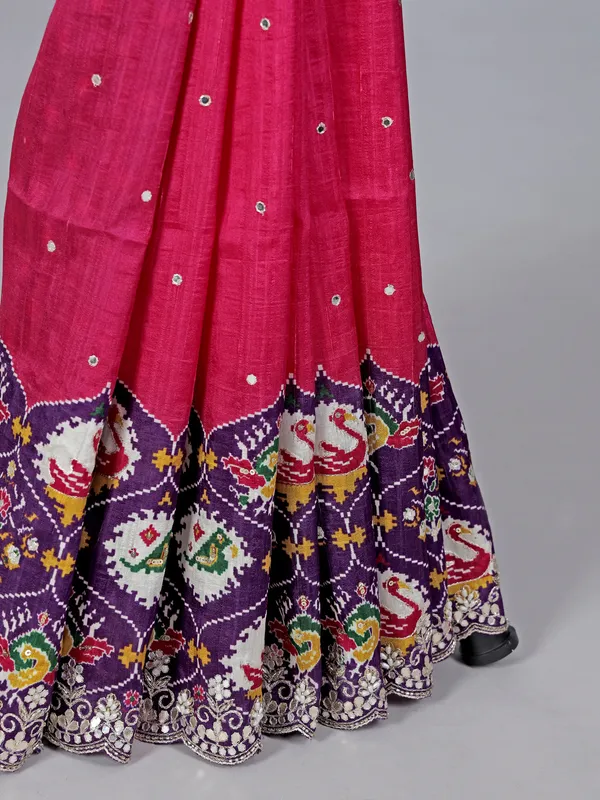 Deep pink pashmina silk wedding wear saree
