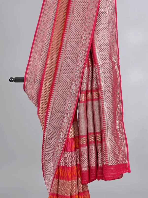 Deep pink printed georgette saree