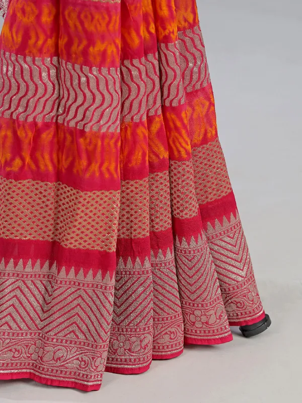 Deep pink printed georgette saree