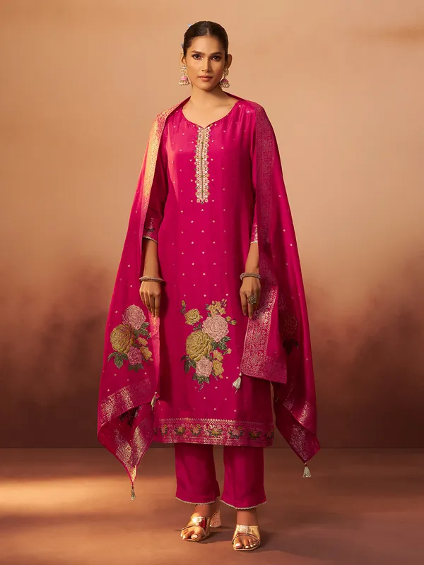 Red pink silk festive kurti ensemble