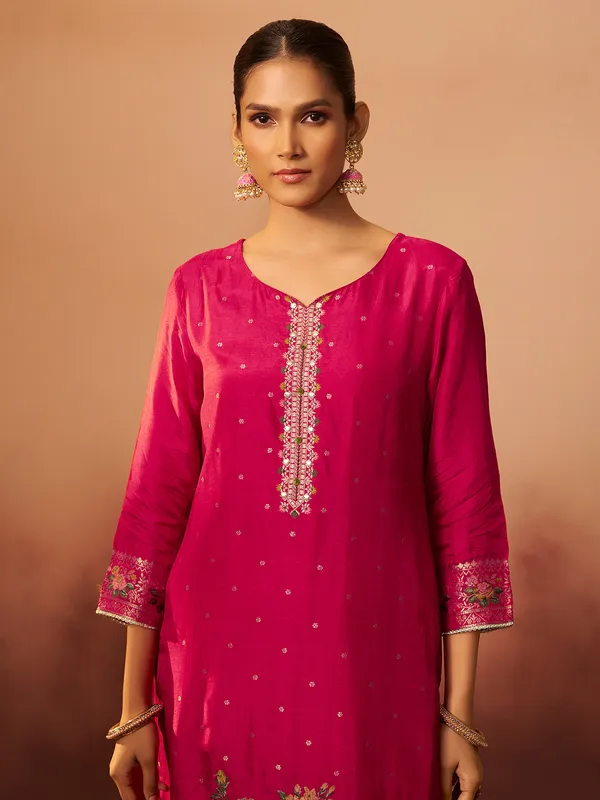 Red pink silk festive kurti ensemble