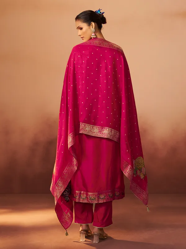 Red pink silk festive kurti ensemble