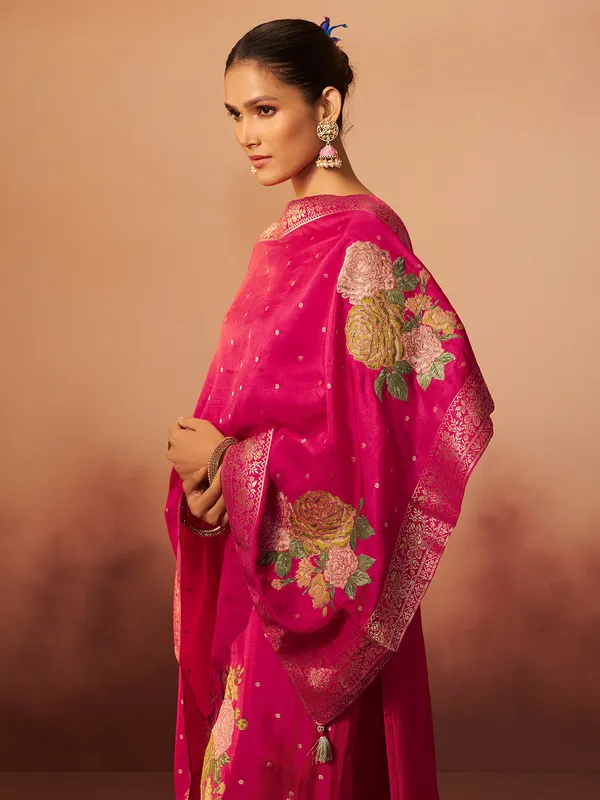 Red pink silk festive kurti ensemble