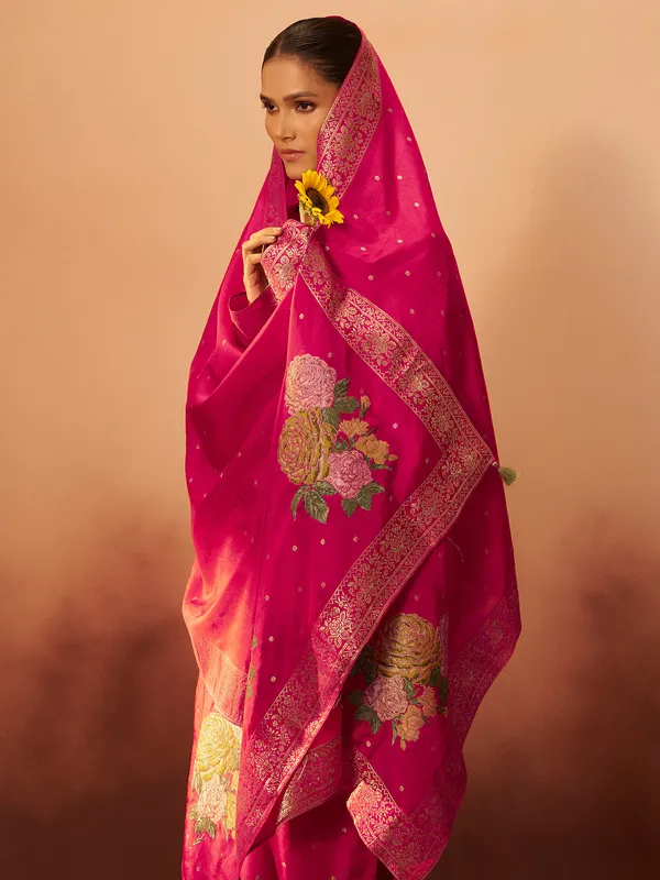 Red pink silk festive kurti ensemble