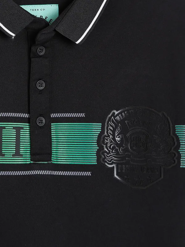 DeePee cotton black printed polo t shirt