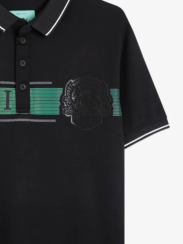 DeePee cotton black printed polo t shirt