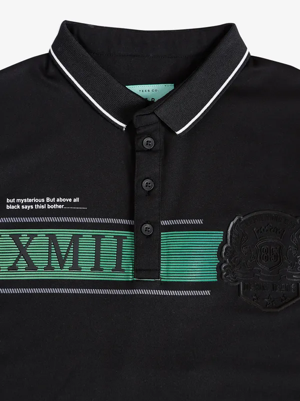 DeePee cotton black printed polo t shirt