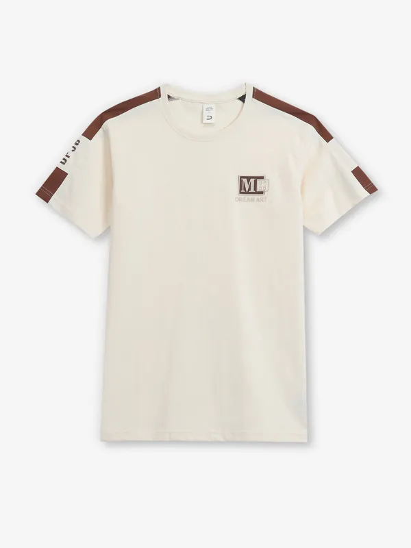 DEEPEE cream cotton round neck t-shirt