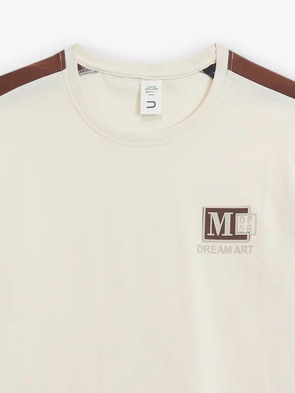 DEEPEE cream cotton round neck t-shirt