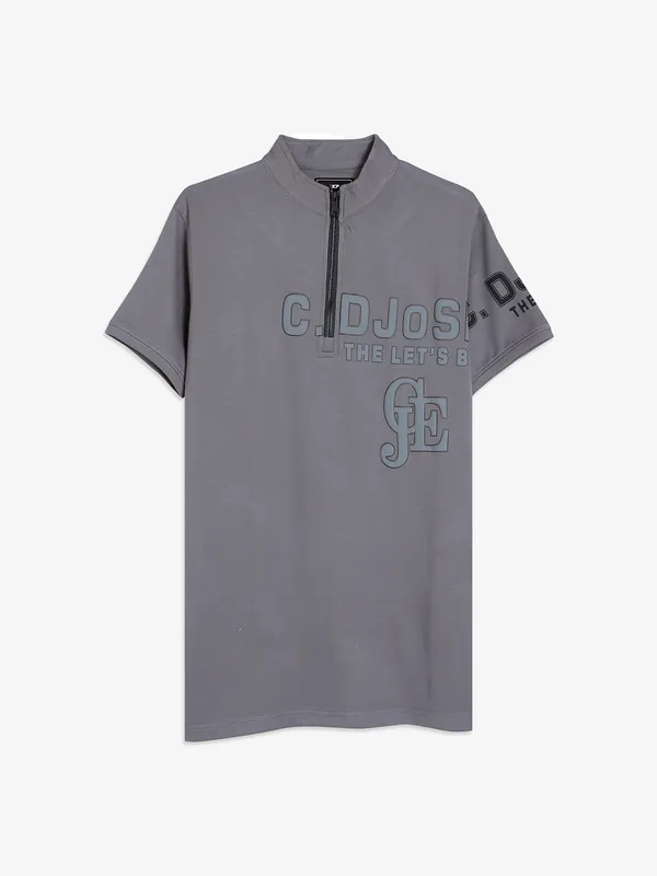 DeePee grey cotton printed t shirt