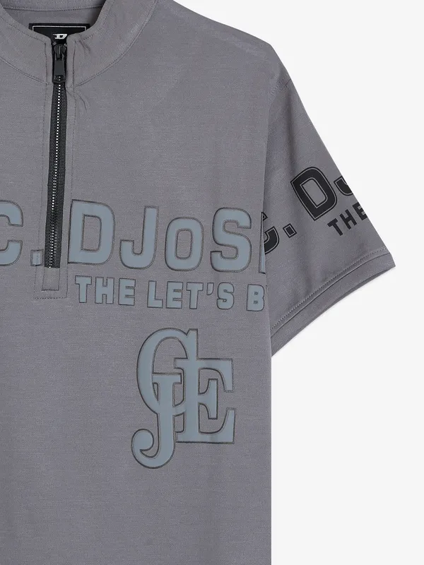 DeePee grey cotton printed t shirt