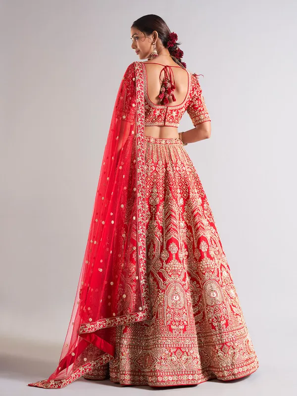 Delightful red raw silk lehenga choli