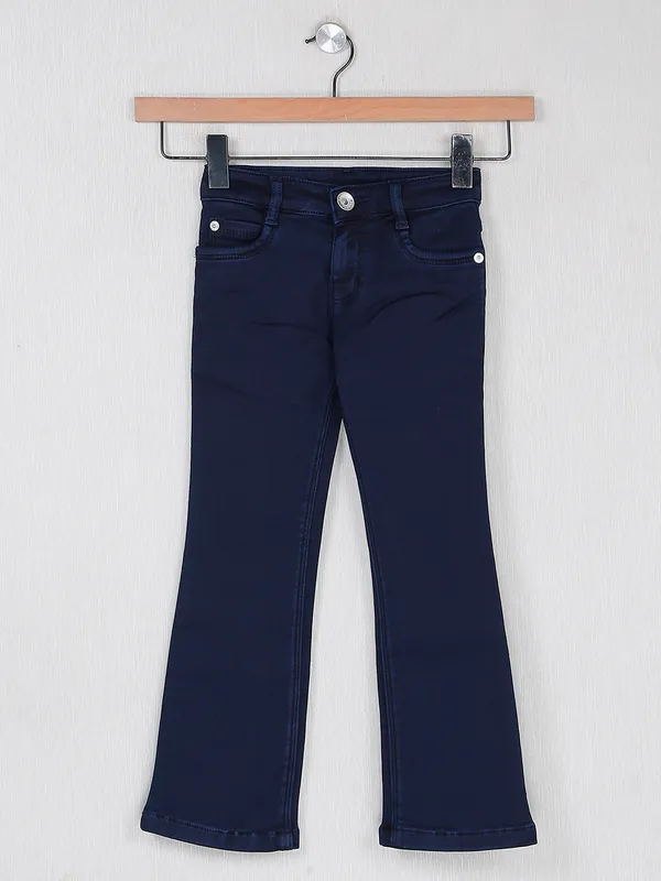 Denim navy solid jeans for girls