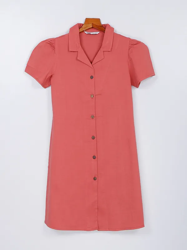 Desi Belle coral pink cotton shirt dress